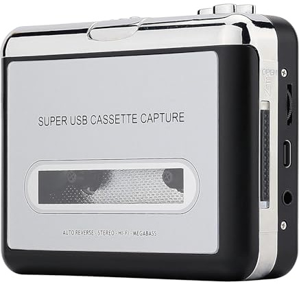 Reshow Kassettenspieler - Tragbarer Kassettenspieler, der MP3-Audio-Musik über USB aufnimmt - kompatibel mit Laptops und PCs - konvertiert Kassetten ins iPod-Format (Silber)