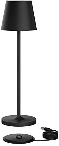 K-Bright 1 Stück Dimmbare Akku Tischleuchte 38cm mit Ladestation Schwarz | Akku tischlampe aus Aluminium Für Esstisch, Bartheke, Camping, 3000K warmweiße Licht Designer Tischleuchte Für indoor&outdoor