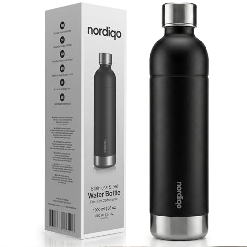 Nordiqo Edelstahl Sprudelflasche 1L | Kompatibel mit Aarke Carbonator 3, SodaStream Duo & Kunststoffflaschen | Nicht für Crystal & Jet | Kein Ablaufdatum - 1 x Black