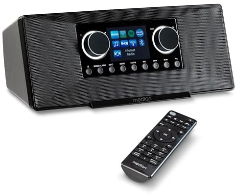 MEDION P85333 Internetradio mit DAB+ (WLAN, UKW, Spotify Connect, Amazon Music, DLNA, USB, Kopfhörer-Anschluss, AUX, Stereo Line-Out Cinch, Sleep Timer) schwarz