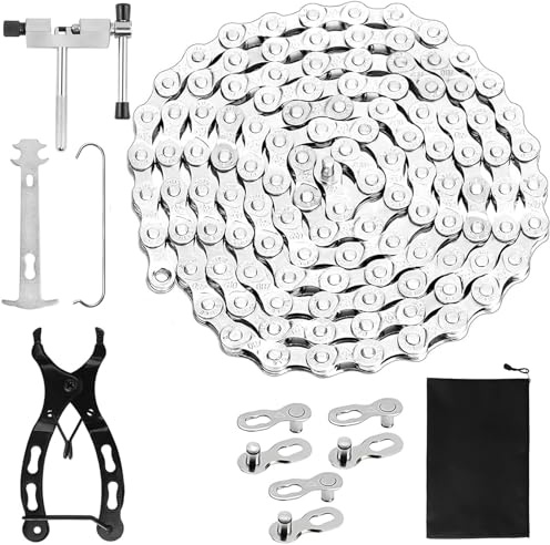 Fahrradketten, 1/2 x 3/32 Inch116 Glieder, 6/7/8 Fach Fahrrad Kette, Werkzeug mit Kettenschloss Zange Kettenbrecher und 3 Paar Kettenschloss Fahrradketten für Mountainbike