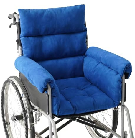 JiangDing Rollstuhlkissen & Armlehnenbezüge, weich und rutschfest, zur Druckentlastung für Steißbein und Rücken, passend für Rollstühle mit 16 Zoll Langen Armlehnen, Blau