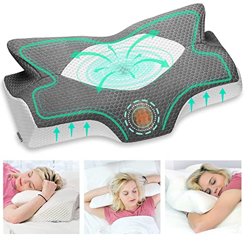 Elviros Kissen aus Memory Foam, Seitenschläferkissen Nackenstützkissen, Kopfkissen Nackenschmerzen, Ergonomisches Schlafkissen für Nacken-und Schulterschmerzen, 64 x 12,5/10,5 x 38cm