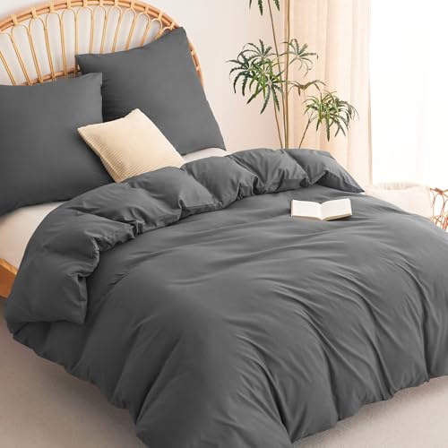 WAVVE Bettwäsche 200x200 3teilig Anthrazit - 1 Bettbezug 200 x 200 cm mit 2 Kissenbezüge 80x80 cm, ÖKO-TEX Bettwäsche-Sets 2x2m Grau aus Mikrofaser mit Reißverschluss Weich