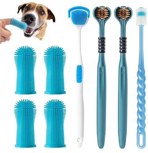 Hundezahnbürste, Fingerzahnbürste, 360-Grad-Silikon-Zahnbürste für Zahnpflege, einfache Hunde-/Katzen-Welpen-Zahnreinigung (8 Stück)