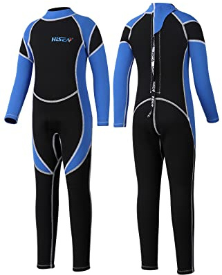 Yikayin Neoprenanzug Kinder Lang, 2.5mm Neoprenanzug Jungen Mädchen Rücken-Reißverschluss, Neopren Kinder Thermo zum Schwimmen, Tauchen, Schnorcheln, Surfen, SUP - Blau S