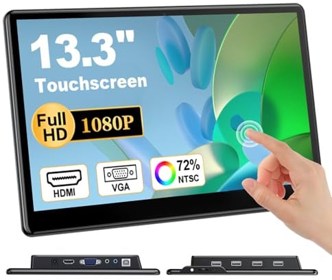 Missun Tragbarer Touchscreen 13,3 Zoll, FHD 1920×1080 IPS Laptop-Touchmonitor HDMI VGA Plug&Play-Unterstützung VESA-Halterung Kompatibel mit Laptops PC Mac