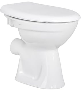 Belvit Stand WC mit Deckel, Tiefspüler Stand WC, Toilette stehend, Abgang waagerecht, Softclose Deckel mit Absenkautomatik, Standtoilette aus Sanitärkeramik, Toilettenschüssel stehend, weiß