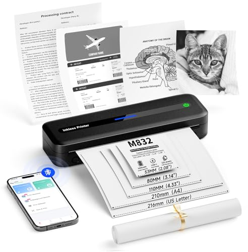 Itari M832 Mobiler Drucker, 304dpi Thermodrucker A4,Bluetooth drucker klein,Monochromer Mobiler Drucker a4 für Unterwegs Kompakt Reisedrucker für Android/iOS/Win/Mac Laptop