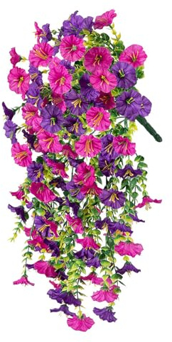 puiaxod Kunstblumen Hängend Petunien Seidenblumen 4 Stück Petunien Pflanzen Hängepflanze Künstlich Plastikblumen Wetterfest für Balkon Garten Künstliche Pflanzen