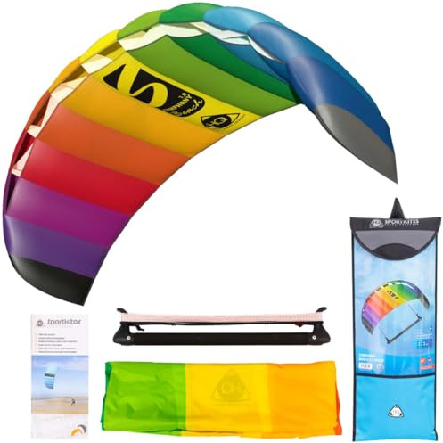 HQ - Symphony Beach III Sport Rainbow, Zweileiner Lenkmatte, inkl. Lenkschnüre auf 2-Line 45cm-Controlbar, 2-6 Beaufort