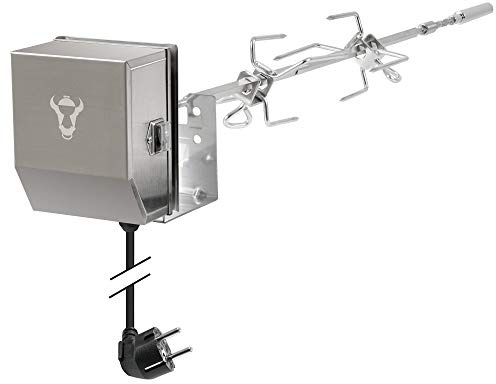 BBQ-Toro Edelstahl Grillspieß Set passend für Weber Spirit II Gasgrill | inkl. 2x Fleischnadeln, 1x Motor, 1x Halter, 1x Verlängerung | Rotisserie, elektrischer Drehspiess
