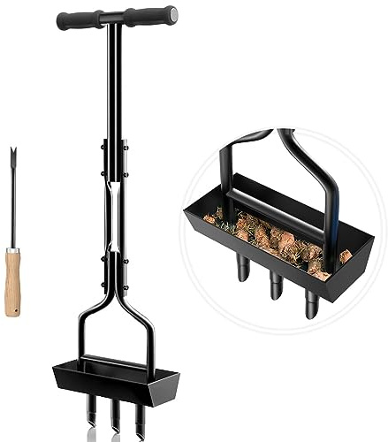 SUNEOWALY Rasenlüfter, Aerifizierer für Rasen Hohlspoon Rasenbelüfter mit Ablageschale 3 Kern Rasen Aerifizierer Hohlspoon Belüfter Hohlzinken für Verdichtete Böden und Rasen Hof Garten Schwarz