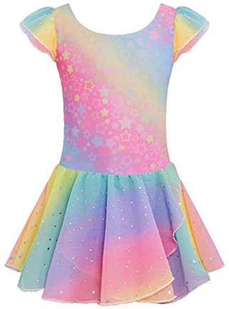 trudge Mädchen Ballettkleidung Ballettkleid mit Rüschenärme und Tutu-Rock | Mädchen Baumwolle Tanzkleid mit Glitzer Rock - Kinder Ballett Trikot für Tanzen Gymnastik Training