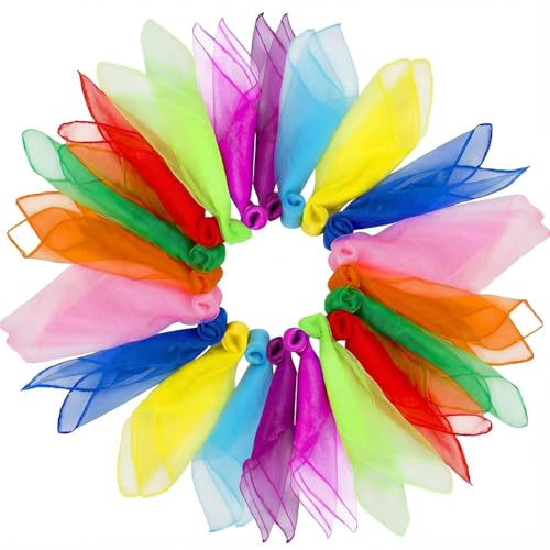 Dimoxii 20 Chiffontücher 60 × 60 cm, Tanz- und Jongliertücher für Kinder | Bunte Spieltücher, Leichte Zaubertücher Tanztücher für Kindergarten und Kinderaufführungen