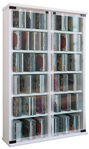 VCM CD/DVD Regal Weiß 60x18x92 cm 2 Glastüren 10 Fächer CDs DVDs Wohnzimmer | Medienregal für CDs und DVDs - Wohnzimmer oder Büro - für Musik- und Filmliebhaber - Holzwerkstoff und Glas