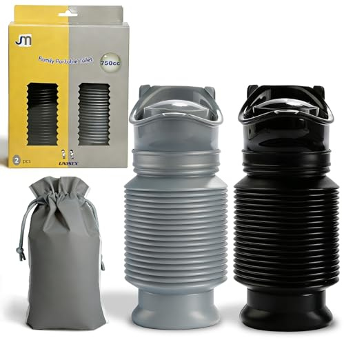 Topcloud Schrumpfbares Urinal, 2 Stück, 750 ml, für Männer und Frauen, tragbar, mobiles Toiletten-Töpfchen, Urinflasche, wiederverwendbar, Notfall-Urinal für Camping, Auto, Reisen, Stau und