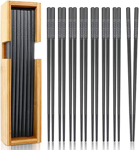 KYONANO 10 Paare Essstäbchen Spülmaschinenfest, Sushi Stäbchen zum Essen | 23 cm Chopsticks Wiederverwendbar, aus Glasfaser, mit Bambusbox, Leicht & Rutschfest, Kirschblüten-Design