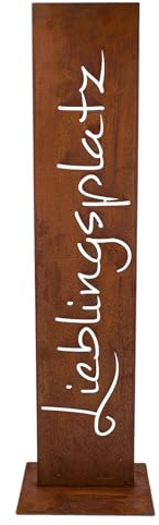 Rostikal Lieblingsplatz Schild Garten 71 cm Edelrost Cortenstahl wetterfest | Rostdeko, Gartendeko und Geschenkidee für Wohnzimmer und Wintergarten - rustikale Vintage Deko und Gartenskulptur