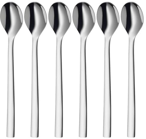 WMF Nuova Latte Macchiato Löffel Set 6-teilig, lange Löffel 19 cm, Joghurtlöffel, Cromargan Edelstahl poliert, spülmaschinengeeignet