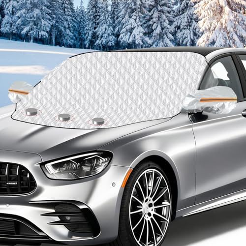 Feebee Frontscheibenabdeckung Winter Scheibenabdeckung Auto, Windschutzscheibenabdeckung, Frostschutz Auto Frontscheibe, Magnetische Autoabdeckung Scheibenschutz 146x116cm gegen Schnee, EIS, Sonne