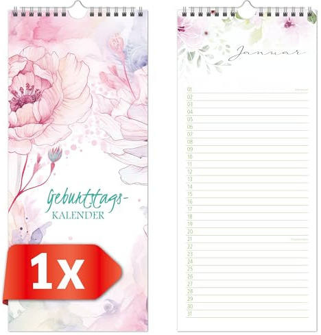 Primus Print Geburtstagskalender - jahresunabhängig immerwährend Geburtstagsplaner Geburtstagsübersicht 30 x 13 cm - verschiedene Motive (Aquarell)