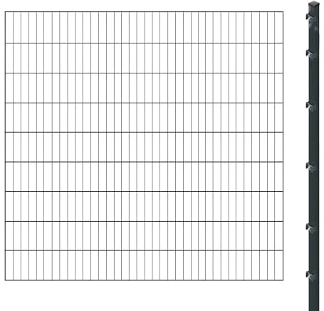 Einstabmattenzaun inkl. Pfosten zum Aufschrauben (Höhe: 180 cm, Länge: 8 m) | Einstabmatten in Anthrazit | UV- und witterungsbeständig