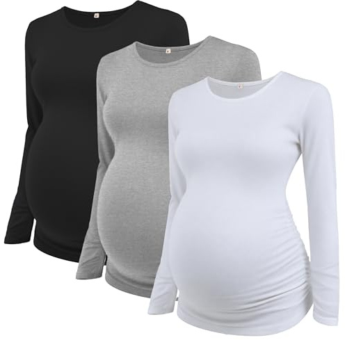 Love2Mi 3er Pack Damen Umstandsshirt Umstandstop Langarm Umstandsmode