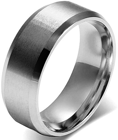 JewelryWe Schmuck 8mm Herren Ring, Polished Ehe-Verlobungs Eheringe Partnerringe Edelstahlring, Silber Bandring Größe 62 mit Geschenk Tüte