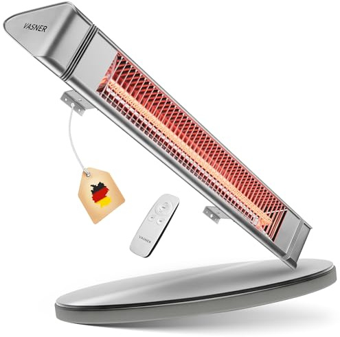 VASNER Teras 25 Infrarot Heizstrahler Terrasse - Terrassenstrahler 2500 W elektrisch - 4 Heizstufen Terassenheizer - Infrarotstrahler Terassenheizstrahler außen outdoor - Mit Fernbedienung (silber)