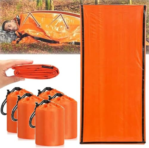 Sierra Madre Notfallschlafsack, Notfall-Überlebensschlafsack, Taschengröße, Notfallschlafsack, tragbarer Thermo-Bivy-Sack, wasserdichter Thermo-Bivysack für den Außenbereich (5 Stück)