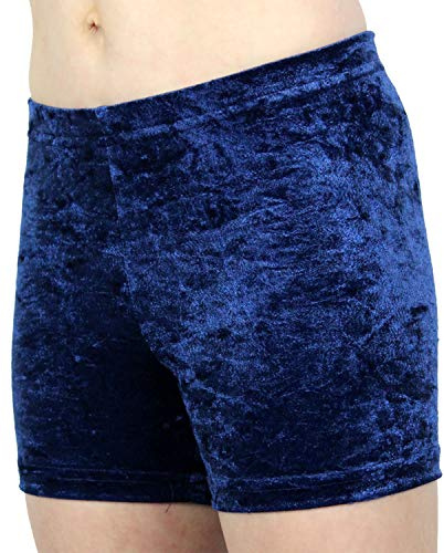 GymStern Made IN Germany Hotpants Shorts Crash SAMT Velvet bi-elastisch Mädchen Damen Kinder Balletthose Fitnesshose Yogahose Farbe DUNKELBLAU Größe 134/140