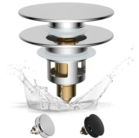Hibbent Universaler Waschbeckenstöpsel (1,18''-1.81''/30-46mm), Stöpsel Waschbecken, Edeles Messing-Federkern-Druckventil, Waschbeckenstöpsel Pop Up, für Badezimmerwaschbecken, Chrom
