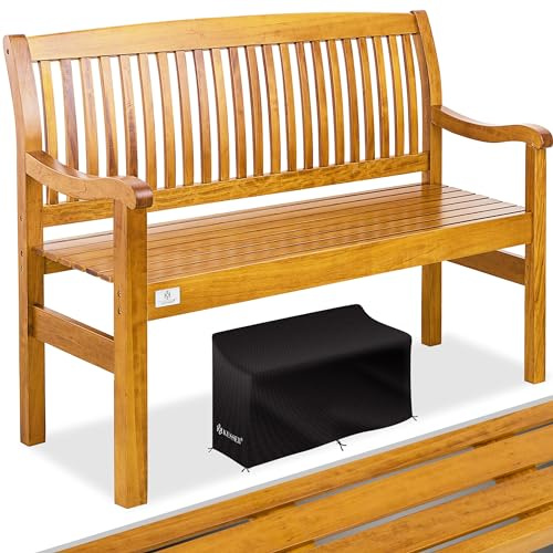 KESSER® Gartenbank Holz Holzbank wetterfest | Für 2 bis 3 Personen | Parkbank aus Massivholz | Sitzbank 320kg belastbar 125 cm | Balkonbank Bank für Balkon Terrasse & Garten inkl. Cover Hellbraun