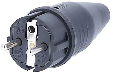 as - Schwabe Gummi-Stecker Schutzkontaktstecker mit doppeltem Schutzkontakt, Leitungen bis max. 1,5mm² für den Außenbereich geeignet, 230V, 16A, IP44, Schwarz, 60411