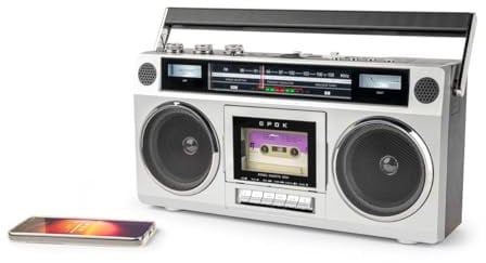 BigBen BTBLASTER Boombox Retro 80's | Kassettenspieler/Recorder | Höhen- und Basseinstellung | Bluetooth 5.3, USB-MP3 und AUX-In | FM-Radio, Teleskopantenne | Leistung 15 W | AC-Adapter im