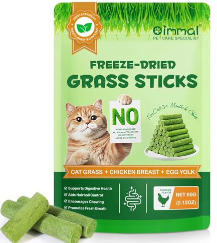 60g Katzengras Snack Sticks, Reich an Ballaststoffen, Unterstützt Zahnpflege und Verdauungsgesundheit, Gefriergetrocknete Snacks, 14 Sticks, Hühnchengeschmack