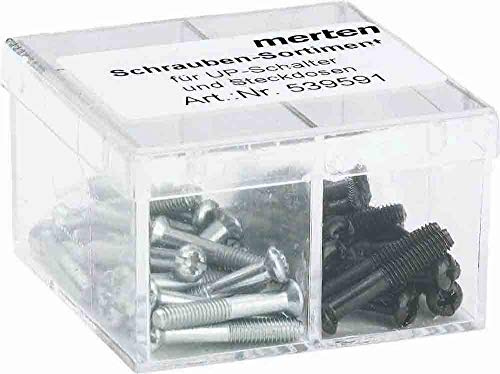 Merten 539591 Schraubensortiment in Kunststoffbox für UP-Schalter, 40 blanke und schwarze Gewindeschrauben