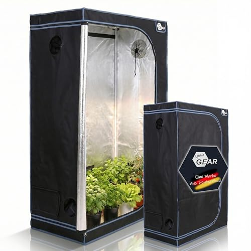 your GEAR Plantsville Grow Zelt 120x60x180 cm – Indoor Growbox für Pflanzenzucht – Lichtundurchlässiges Gewächshaus mit Klimasteuerung – Reflektierende Mylar Innenbeschichtung – Stabiles Pflanzenzelt