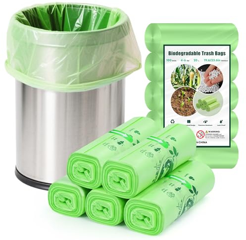 Biologisch Müllbeutel 20 Liter 100 Stück, Abbaubar Maisstärke Material, Recycelt Müllbeutel für Küchen Badezimmer, Wohnzimmer Hellgrün (Hellgrün,4GAL/20Liter-100Stück)