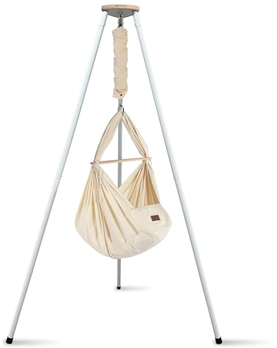 SCHMUSEWOLKE Federwiege - Set mit weißem Tipi-Gestell - Hängematte für Babys und Kleinkinder ab Geburt bis 3 Jahre - Bio-Baumwolle - Mit Schafwoll-Matratze
