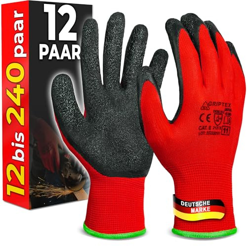 MK-Glove 12 Paar Abriebfest Arbeitshandschuhe Herren - Gartenhandschuhe und Montagehandschuhe mit Latexbeschichtung - Werkstatt Schutzhandschuhe Mechaniker Handschuhe - Größe 9-L