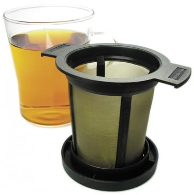 Finum BREWING BASKET (M) - Dauerfilter für Tee & Kaffee, Tee Permanent Filter, Tassen- & Becherfilter, Gewürzfilter, Kräutersieb, BPA-frei, rostfreies Edelstahlgewebe, Sieb Geschmacksneutral -Schwarz