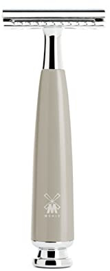 MÜHLE Rytmo Rasierhobel - Sicherheitsrasierer für Rasierklingen klassisch - Edelharz-Griff in melange beige mit Metallakzenten