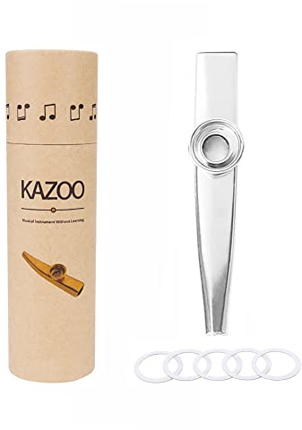 Alnicov Metall Kazoo, Aluminiumlegierung Mit 5 Flötenmembranen und Schöner Box für Musikinstrumente Ukulele Gitarrenpartner (Silber)