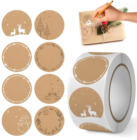 Aufkleber Weihnachten,500 Stück Geschenkaufkleber Weihnachten Etiketten,Weihnachtssticker Selbstklebend Rund im 8 Stil,Weihnachtsaufkleber zum Beschriften,Für Geschenke,Umschläge,Verpackungen