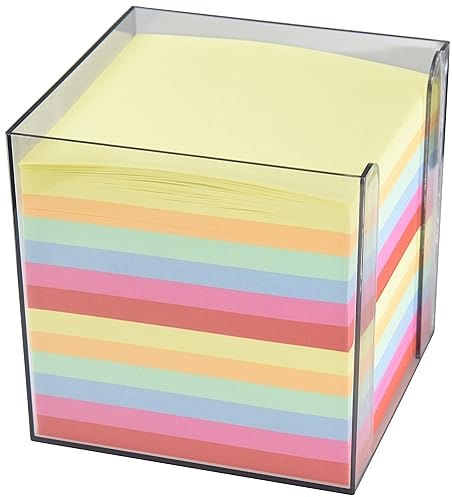 Wedo 2702651 Zettelbox Kunststoff (9 x 9 cm, rauchglas gefüllt, circa 700 Blatt, 6 farbig)