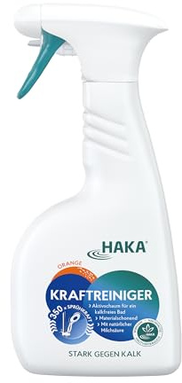 HAKA Kraftreiniger Spray, 500ml, Badreiniger, starke Kalk- und Schmutzlösekraft, für Bad und Dusche, umweltfreundlich, Orangenduft, vegan