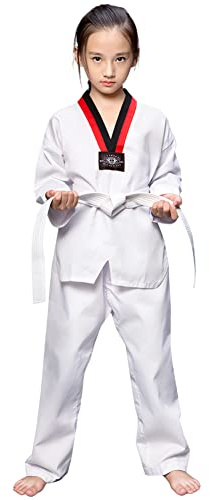 L SERVER Judoanzug Kinder Mädchen Karateanzug Kinder Jungen Kampfsportanzug Mädchen Taekwondo Anzug mit Gürtel, Weiß A,140