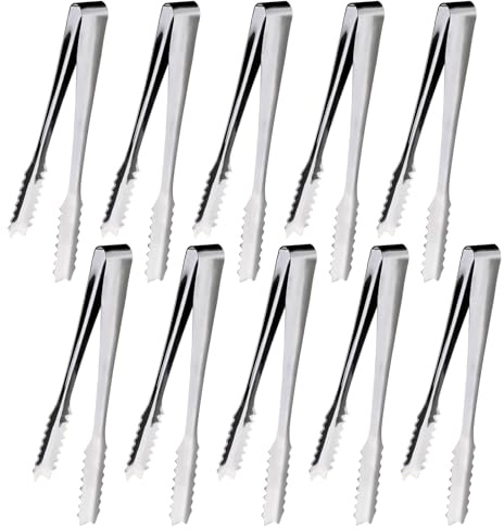 Redamancy 10 Stück Eiszange, 15,2cm Zuckerzange, Küchenzange, Eiszange Set, Servierzange, Süßigkeiten Zange, Candybar Zubehör Set, für Hochzeit Party Bar Büfett Grill Picknick(Silber)